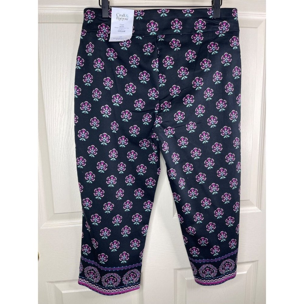 Croft Barrow Capri Pants Stretch Black Purple NWT Women Size Ten 10 Straight Leg - Picture 6 of 9